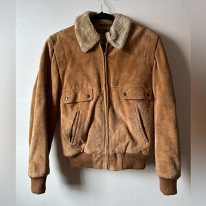 Vintage L’Avion Tan Leather Bomber Jacket Faux Fur Lining Mens 40